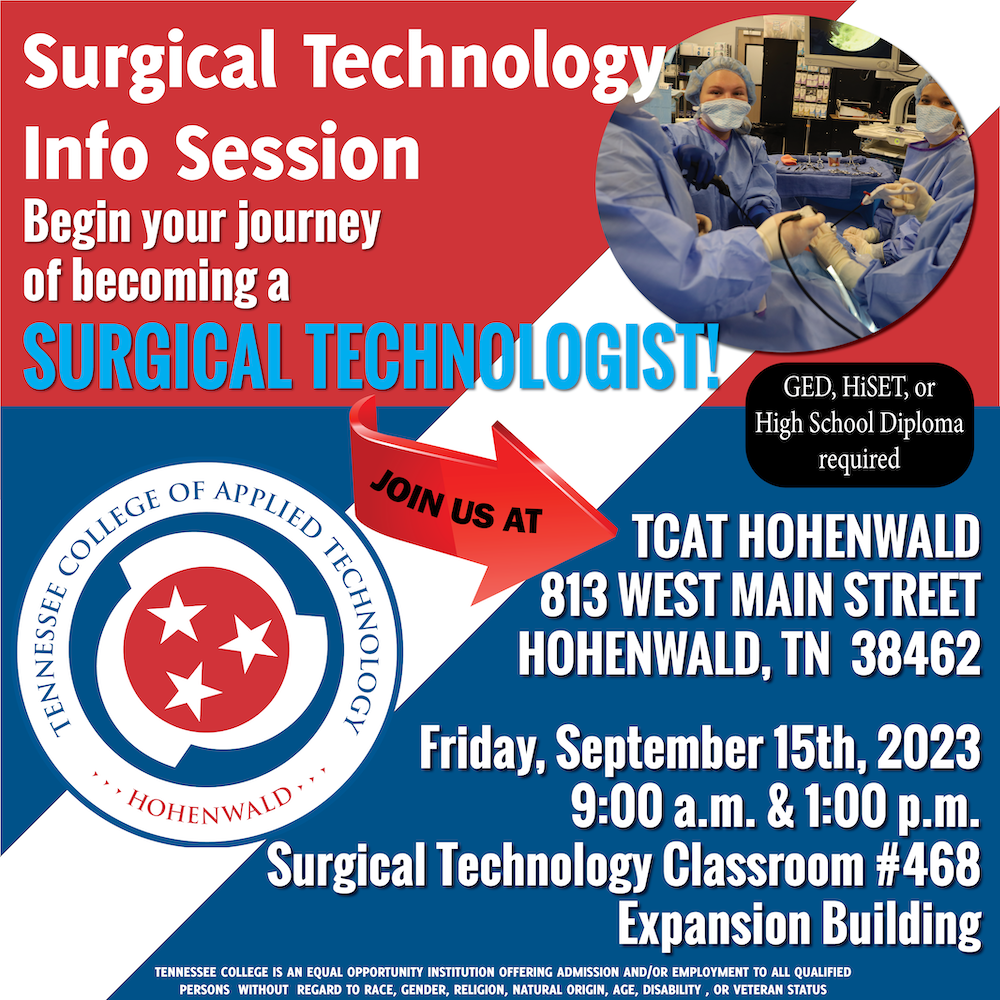 Surgical Technology Info Session Flyer Graphic for 9/15/23